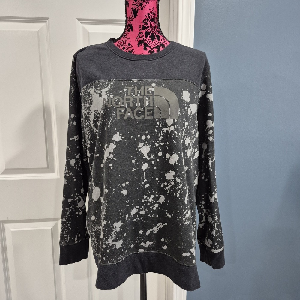 North Face‎ Sweatshirt Womens XXL Black Gray Paint Splatter Crewneck Fleece